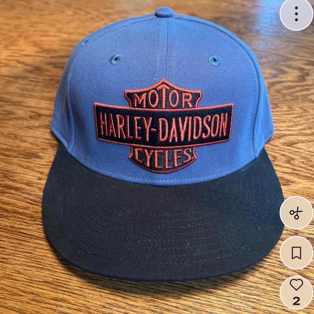 Harley-Davidson Mens Blue Navy Embroidered Bar & Shield Logo Flat Brim Hat Cap